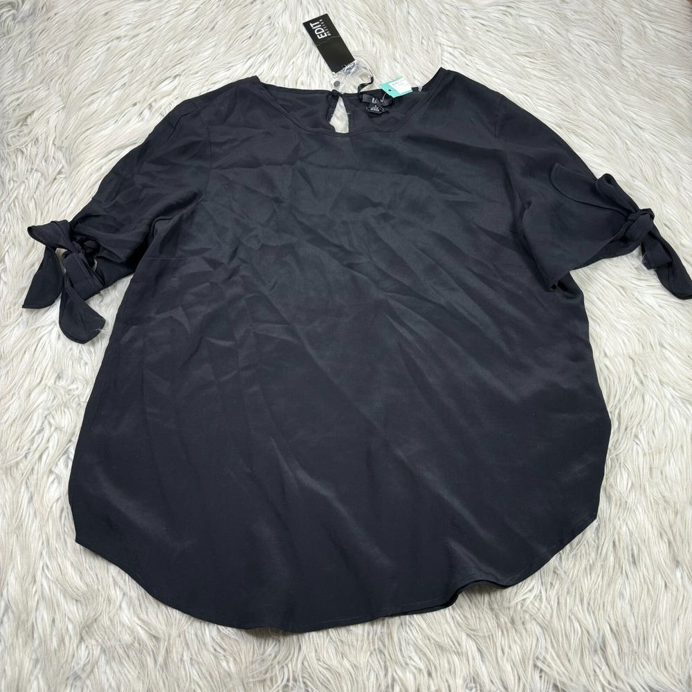 NWT Edit by Design Women's L Black 100% Silk Tie Sleeve Blouse Top Stitchfix
